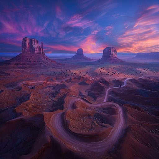 Monument Valley at dusk, vibrant colors