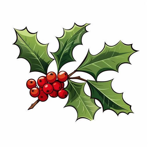 Christmas holly clip art in Minimalist style, on white background