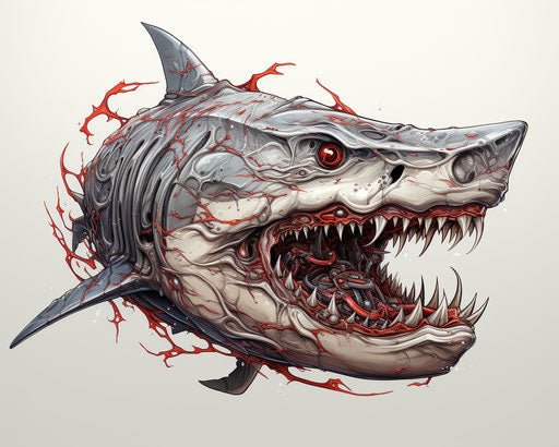 Evil flame shark with red bite on head