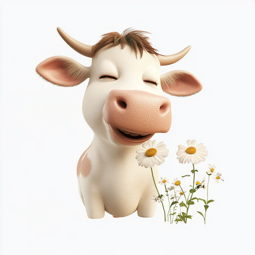 3D cow in photo realistic style on flat white background, isolated clipart