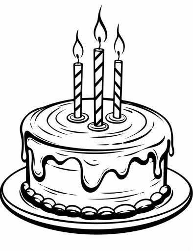 Birthday cake with candles coloring, printmaking style