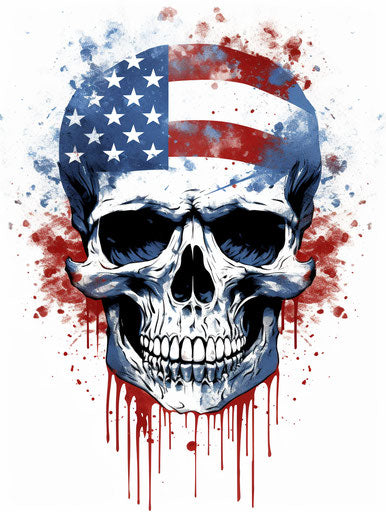 Skull with American flag tattoo on white background
