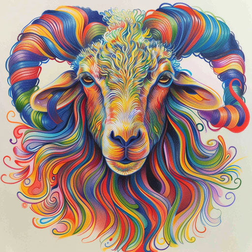 Vibrant flat tattoo sketch of a colorful sheep