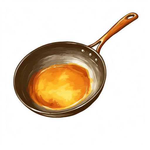Frying pan clipart in the style of Oil painting, on a white background