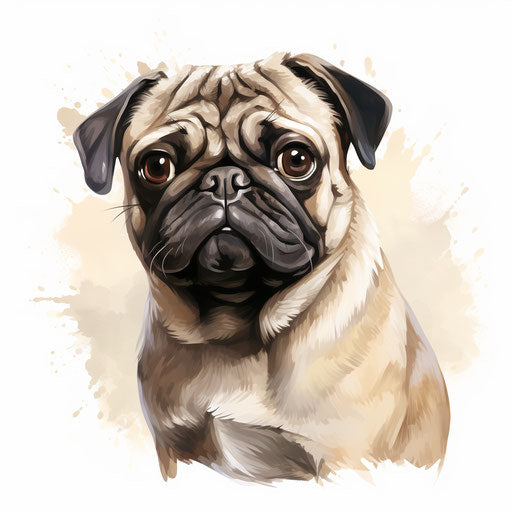 Pug clipart in the style of Oil painting, on a white background