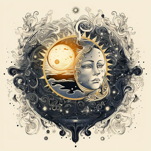 sun and moon in exquisite black and white engravings