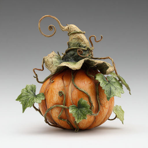 Green Vines Entwined Around a Pumpkin