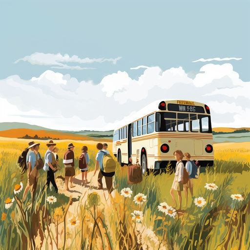 Field trip clipart in the style of Oil painting, on a white background