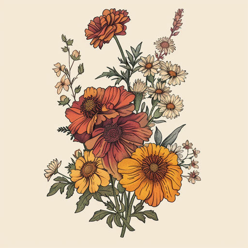 Classic botanical illustration of October birth flowers