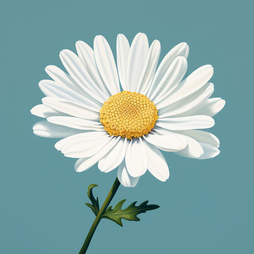 A single white daisy on a blobby green background, calming symmetry