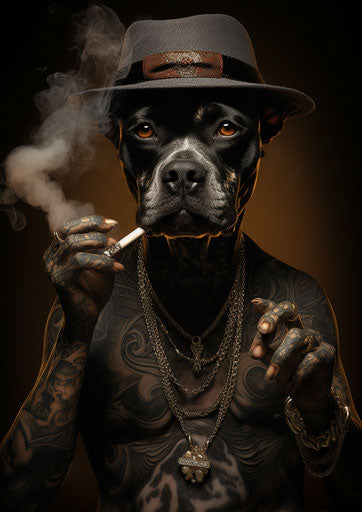 Dog smokin tattoo in caricature steelpunk piratepunk