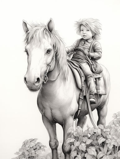 Coloring pages of a small horse with a saddle