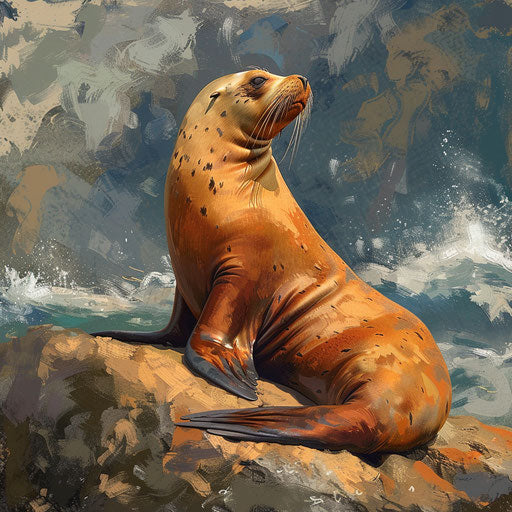 Sea lion basking on a rocky shore