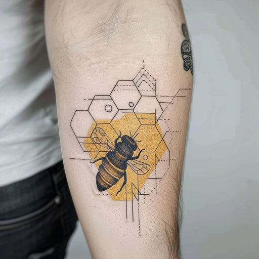 Modern tattoo of a geometric honeycomb pattern on white background