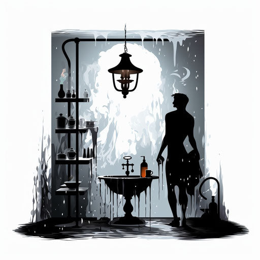 Shower illustration in the style of Chiaroscuro Art, on white background