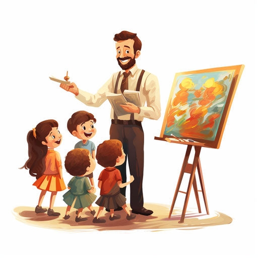 Teacher teaching clipart in the style of Oil painting