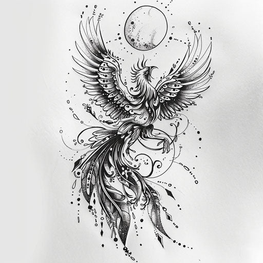 Phoenix rising from ashes with intricate feather clipart