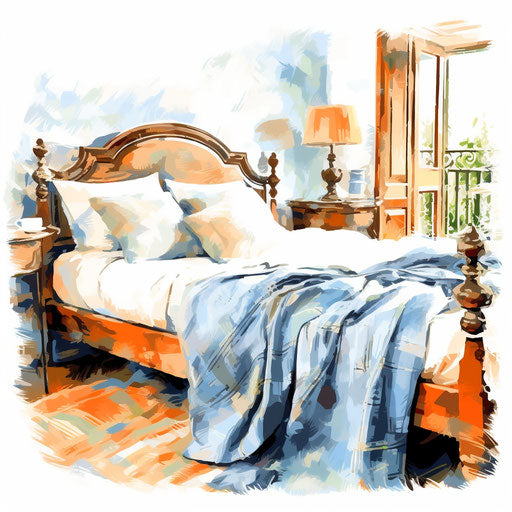 Bedroom clipart in the style of Impressionistic Art
