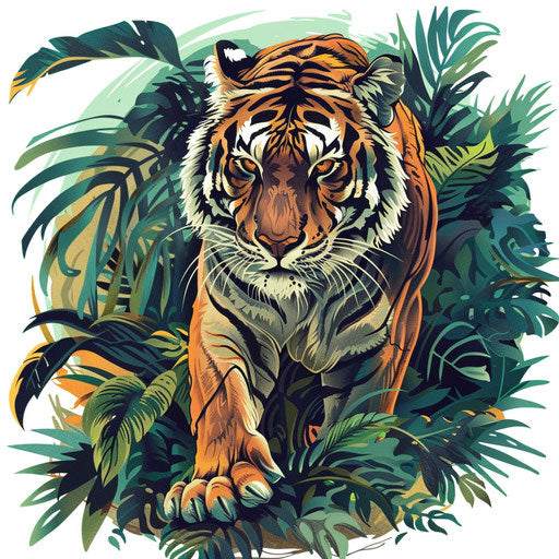 Russian mafia tiger in exotic jungle tattoo sketch