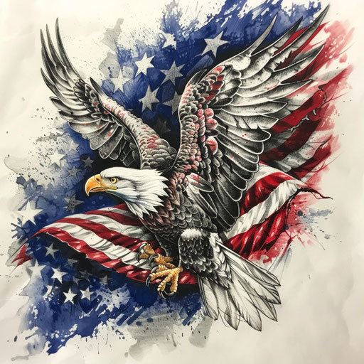 Nautical tattoo with flying eagle and American flag