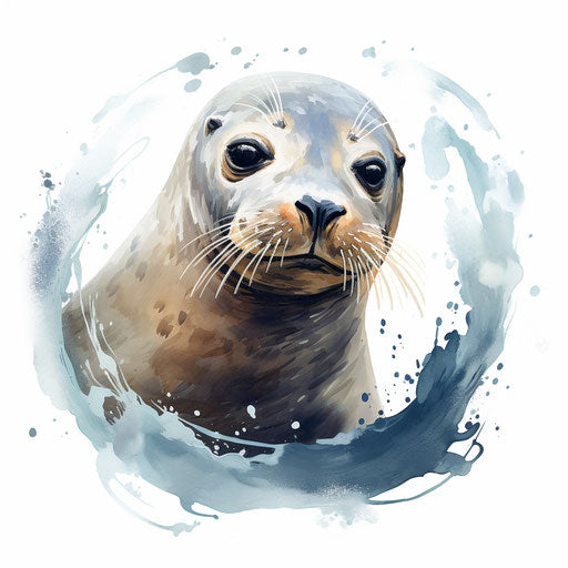 Seal in Oil painting style, on white background