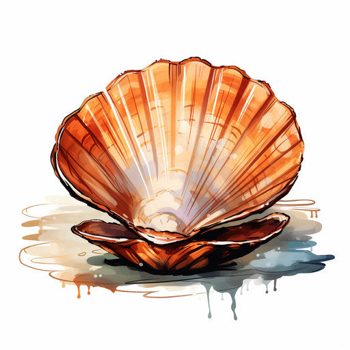 Shell in Oil painting style on white background