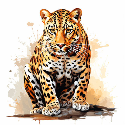Leopard in Oil Painting Style on White Background