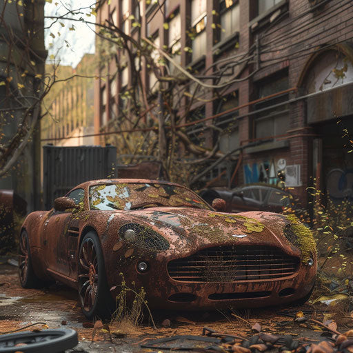 Rusted Aston Martin DB7 Zagato overgrown with vines