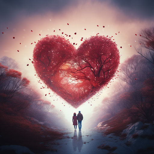 Heart with two people, BMG background, peaceful warm style