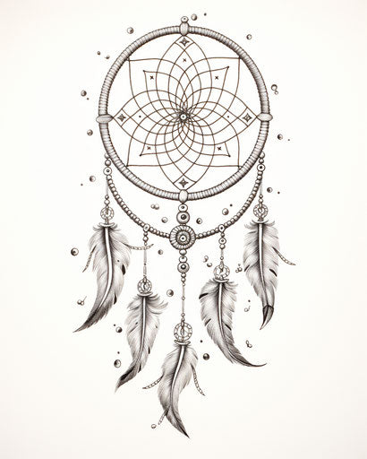 Indian tribal dream catcher drawing, clear bird art