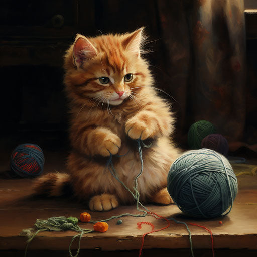 Manx cat playing with yarn