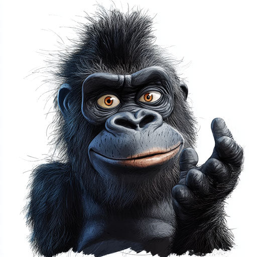 Humorous caricature of a gorilla with human characteristics