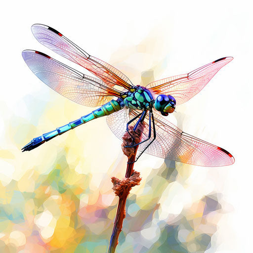 Dragonfly clipart in the style of Impressionistic Art, on a white background