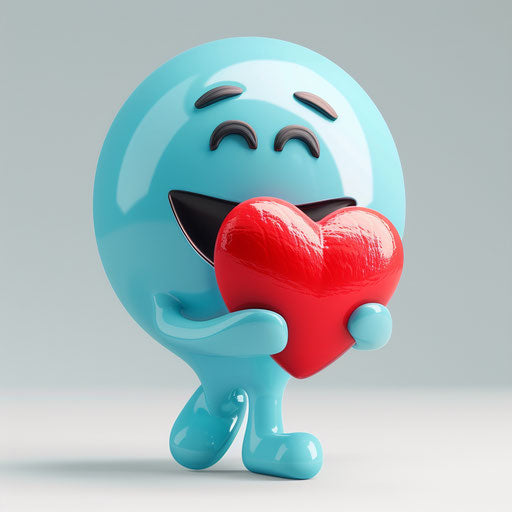 Red heart held by emoticon in indigo and azure style