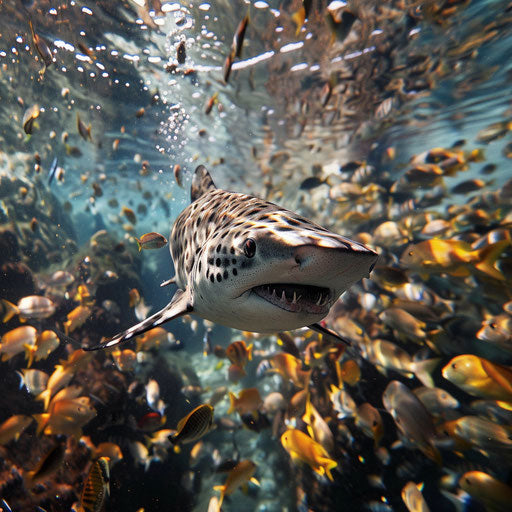 Zebra shark in feeding frenzy underwater