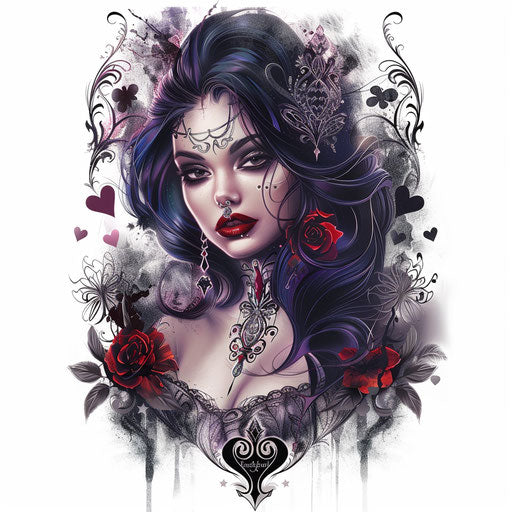 Queen of spades tattoo digital painting with soft shading