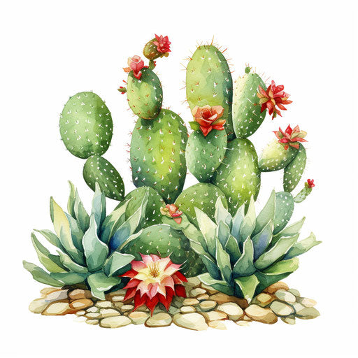 Cactus in Oil painting style on white background