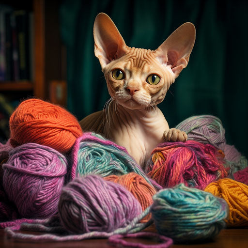 Devon Rex cat playing with yarn