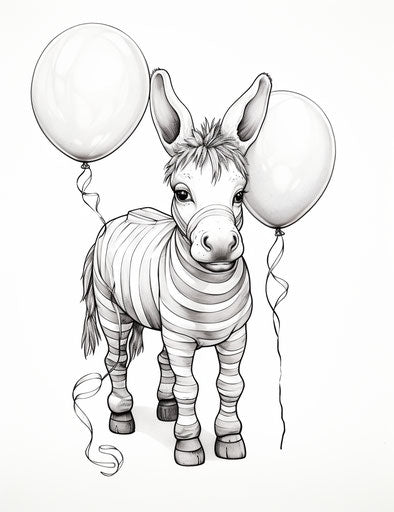 Cartoon donkey with balloons coloring pages