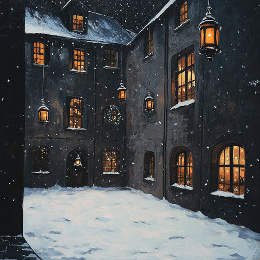 Snowy courtyard in the quiet night