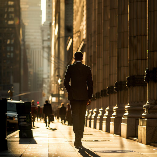 Determined businessman walking in the financial district