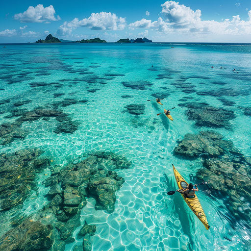 Lanikai Beach, Hawaii with kayakers exploring clear waters