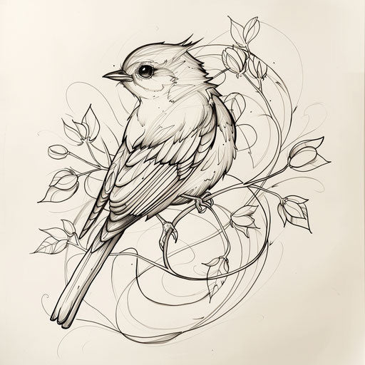 Flat tattoo sketch of a robin with elegant lines