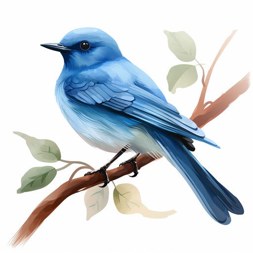 Blue bird in the style of Chiaroscuro Art, on white background