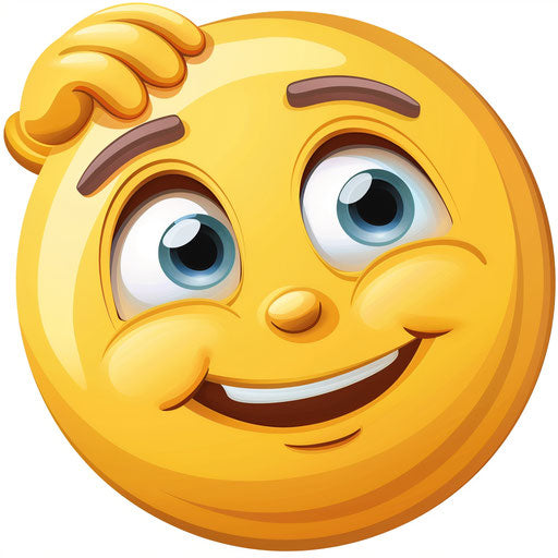 Smiling emoji with hand on head, clip art style