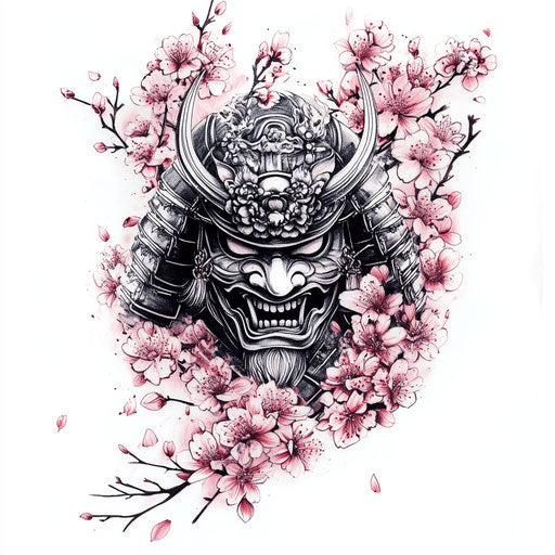 Yakuza tattoo design with fierce samurai mask