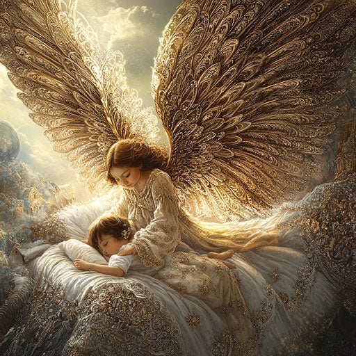 Guardian angel watching over sleeping child