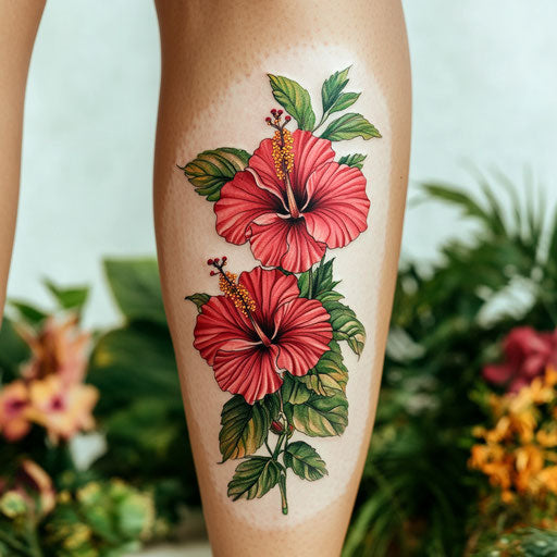 Hibiscus flower tattoo on pure white background