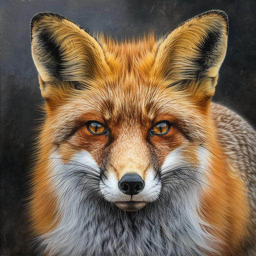Red fox portrait with detailed fur and intense gaze