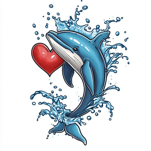 Cute tattoo sketch with whale and heart on white background